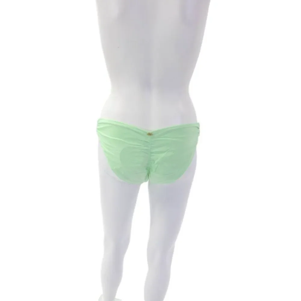 PilyQ Women Stretch Ruched Pull On Swimwear Bikini Bottoms Green Size L